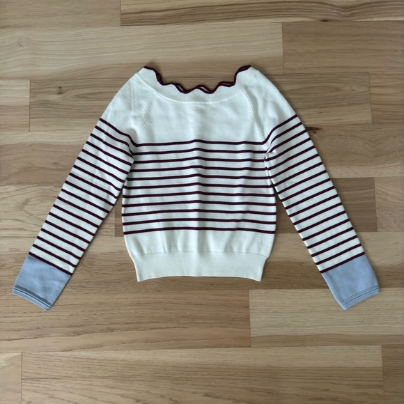 Lightweight preppy pullover round scallop neckline sweater striped size Small - Picture 2 of 10